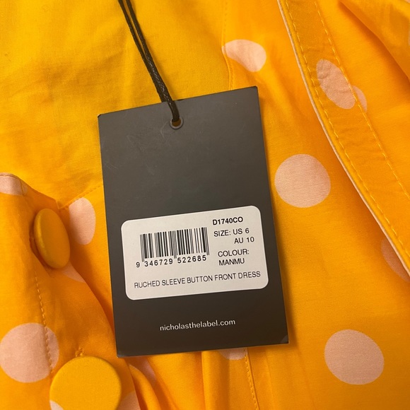 Nicholas Women Yellow Ruched Sleeve Button Front Dress NWT Size US 6! - Picture 3 of 5